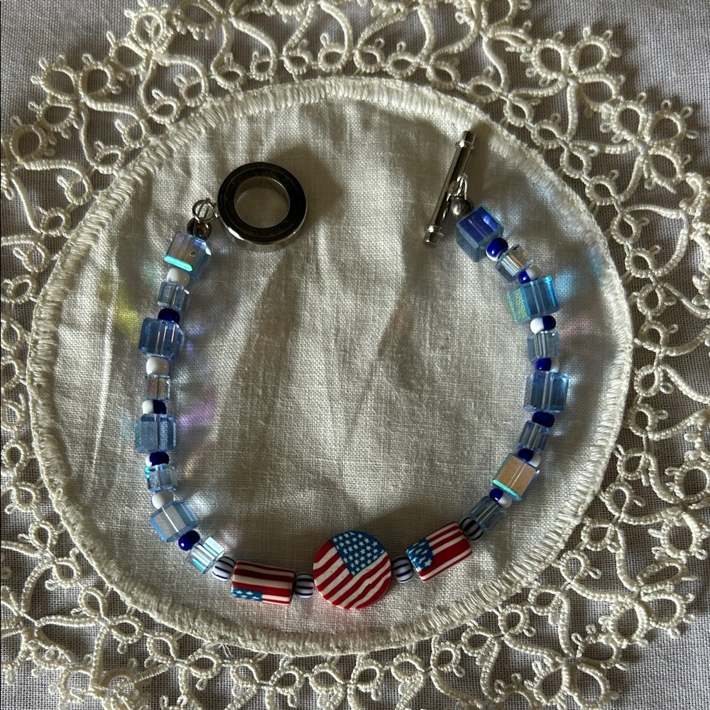 Patriotic Blue and Red Beaded Bracelet